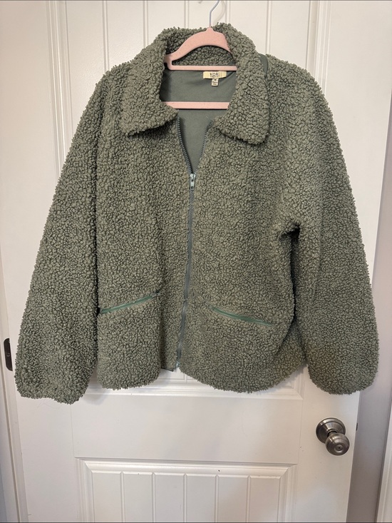 Kori Jackets & Blazers - Kori Olive Sherpa Zip-Up Jacket